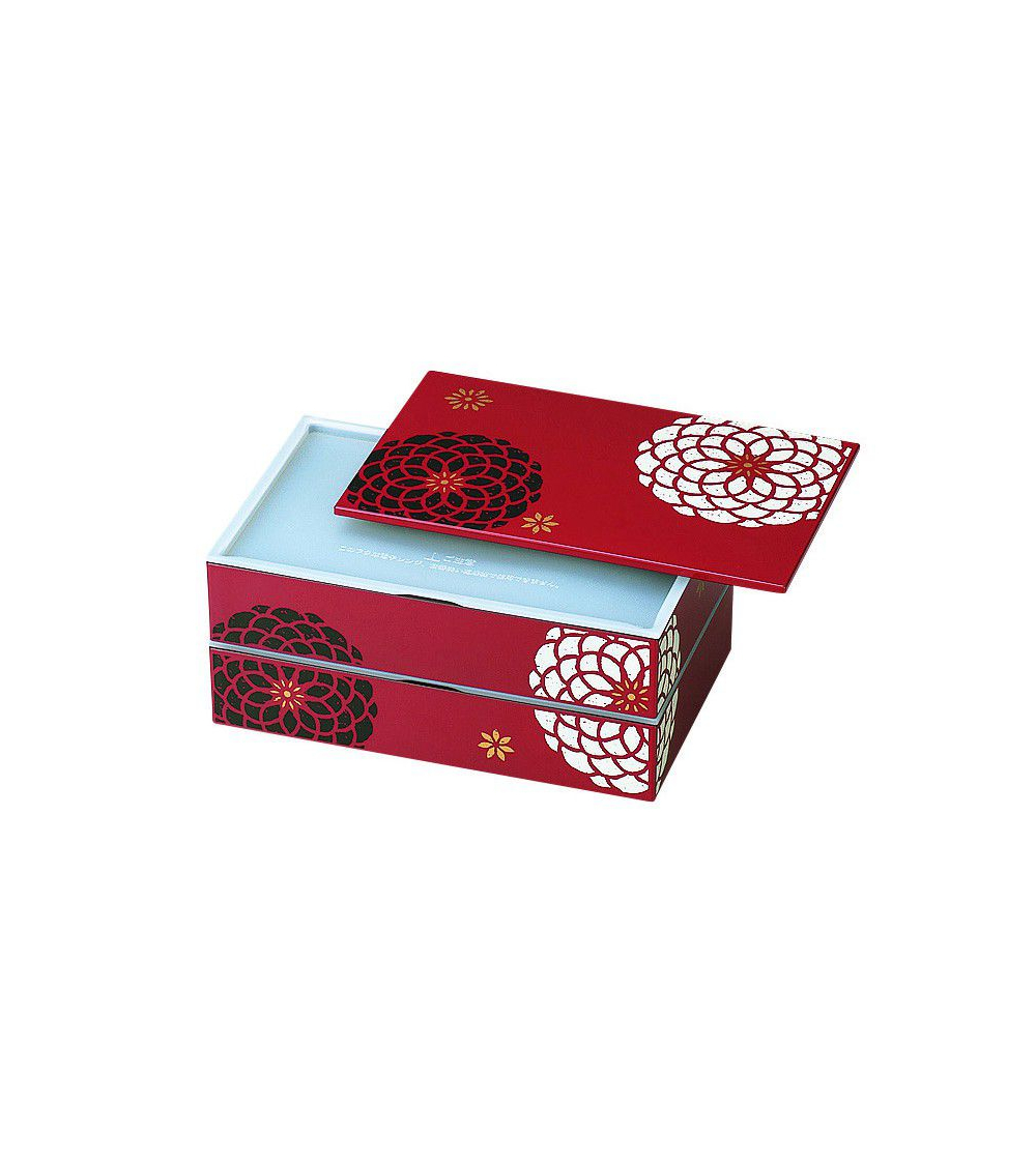 Bento box (lunch box) flores blancas y negras sobre fondo rojo
