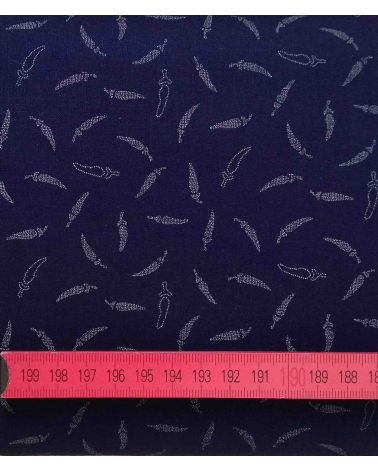 Tela japonesa. Guindillas sobre azul índigo