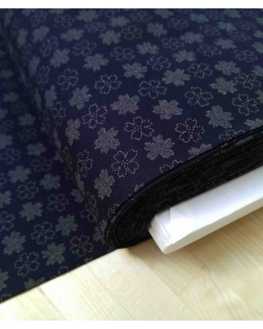 Japanese cotton fabric. Flowers over indigo blue
