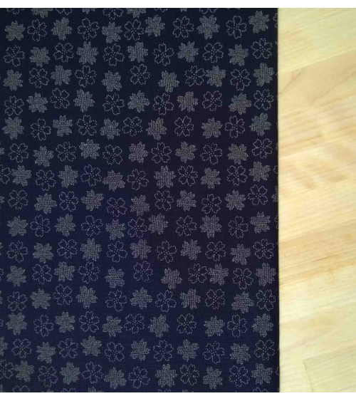Japanese cotton fabric. Flowers over indigo blue