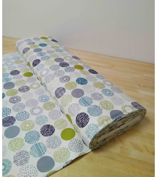 Light oxford Japanese fabric. Graphic circle pattern.