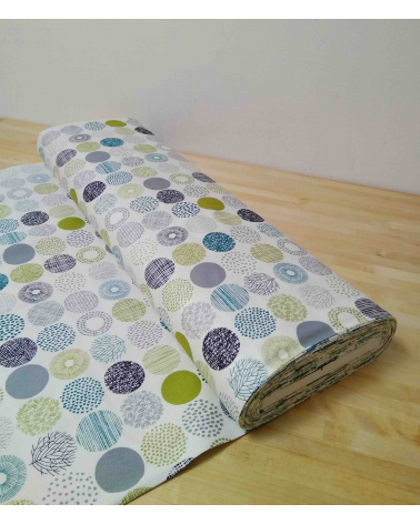 Light oxford Japanese fabric. Graphic circle pattern.