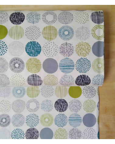 Light oxford Japanese fabric. Graphic circle pattern.