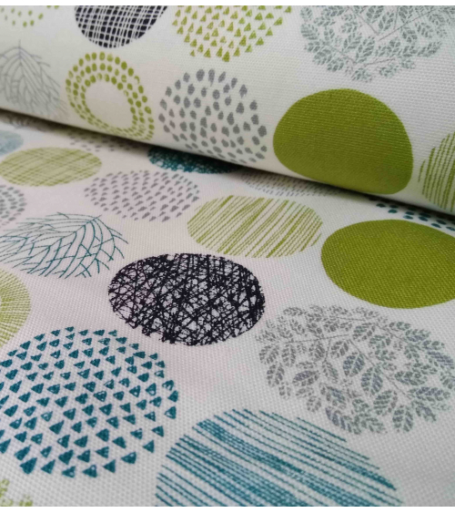 Light oxford Japanese fabric. Graphic circle pattern.