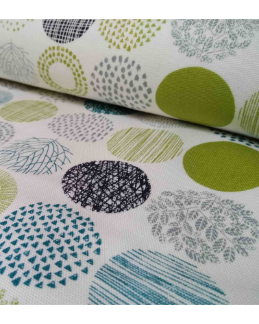 Light oxford Japanese fabric. Graphic circle pattern.