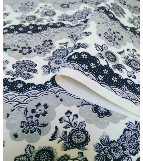 Papel Chiyogami flores y ondas en grises