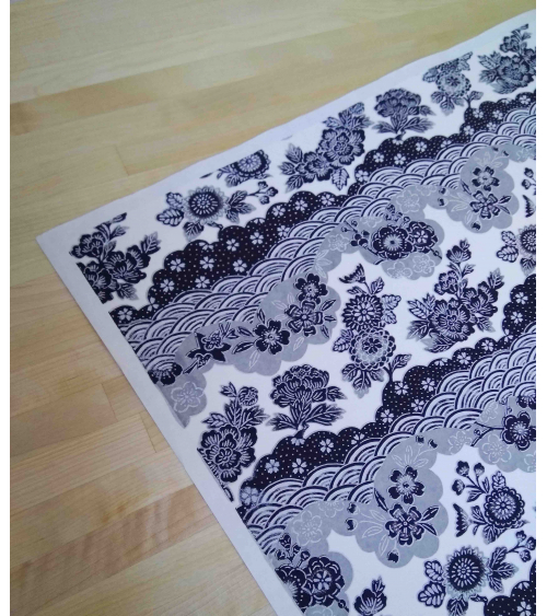 Papel Chiyogami flores y ondas en grises