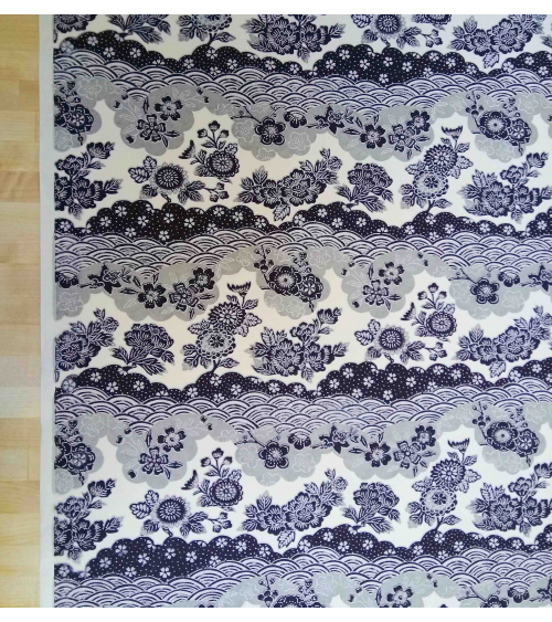 Papel Chiyogami flores y ondas en grises