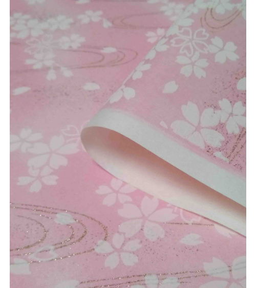 Papel chiyogami sakuras blancas en relieve sobre fondo rosa