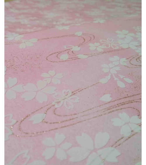 Papel chiyogami sakuras blancas en relieve sobre fondo rosa
