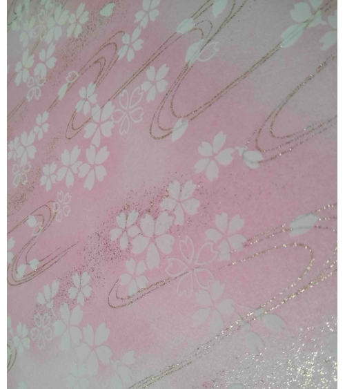 Papel chiyogami sakuras blancas en relieve sobre fondo rosa