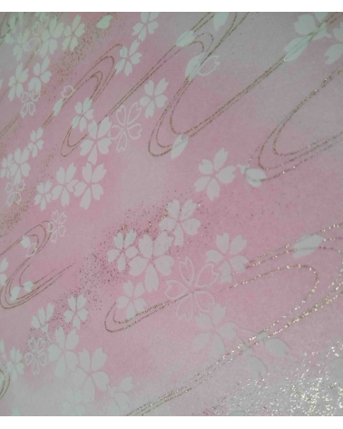 Papel chiyogami sakuras blancas en relieve sobre fondo rosa