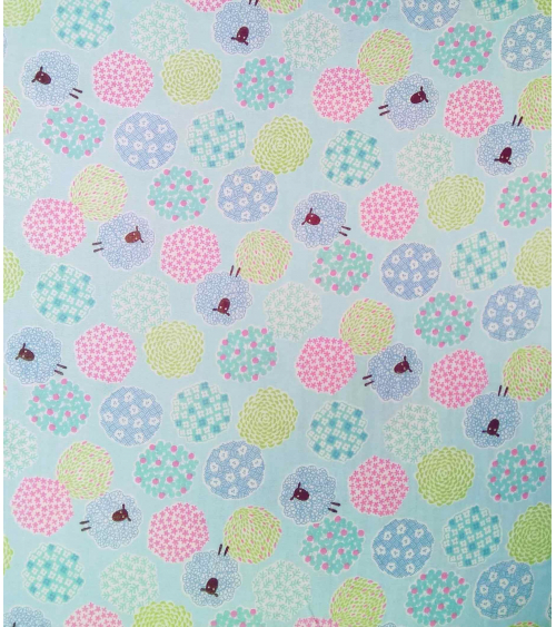 Little sheeps over blue. Japanese double gauze