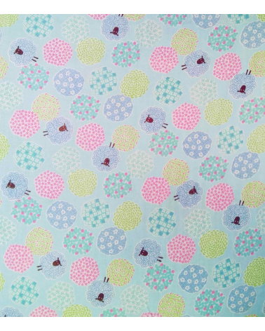 Little sheeps over blue. Japanese double gauze
