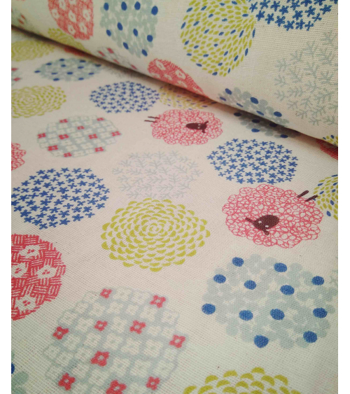 Little sheeps over sand color. Japanese double gauze