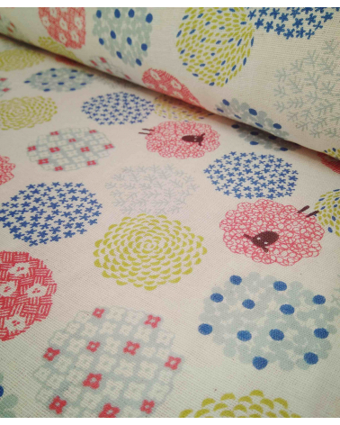 Little sheeps over sand color. Japanese double gauze