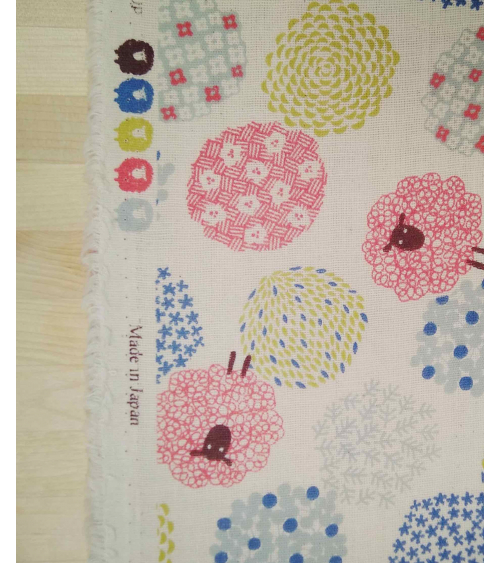 Little sheeps over sand color. Japanese double gauze