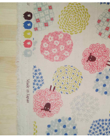 Little sheeps over sand color. Japanese double gauze