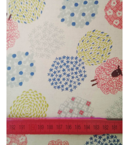 Little sheeps over sand color. Japanese double gauze
