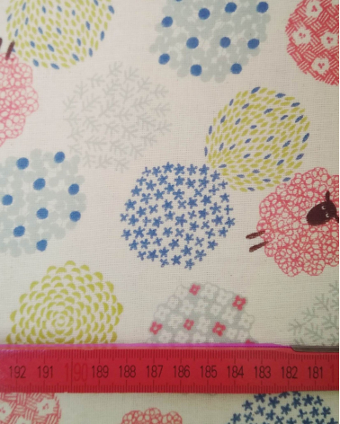 Little sheeps over sand color. Japanese double gauze