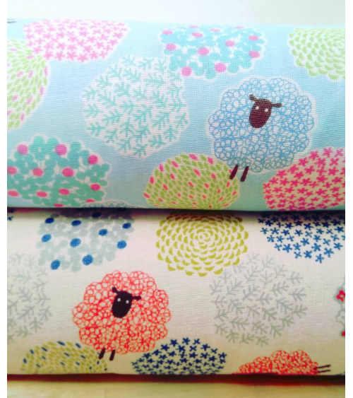 Little sheeps over sand color. Japanese double gauze