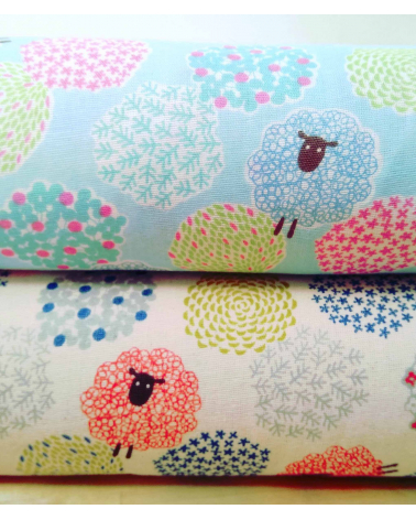 Little sheeps over sand color. Japanese double gauze
