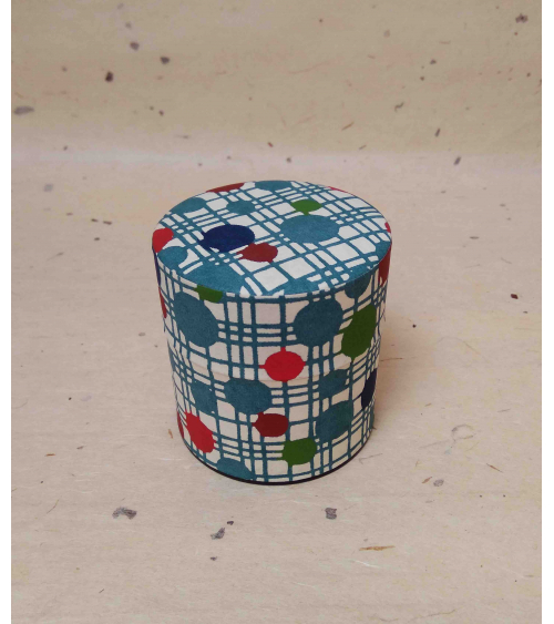 Circles tea caddy covered in katazome Japanese paper.