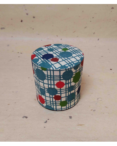 Circles tea caddy covered in katazome Japanese paper.