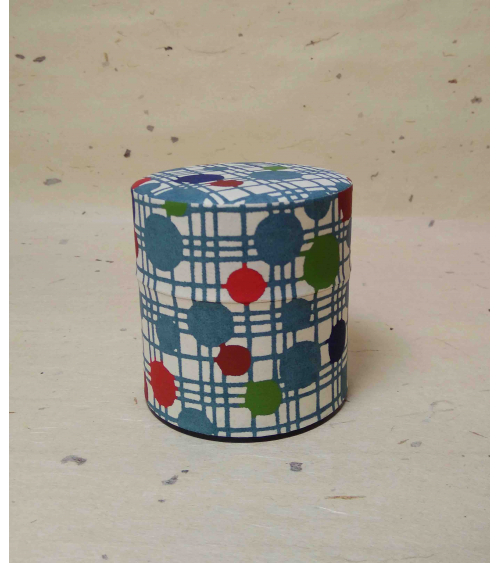 Circles tea caddy covered in katazome Japanese paper.