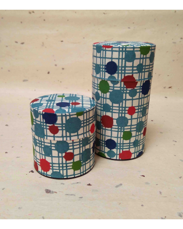 Circles tea caddy covered in katazome Japanese paper.