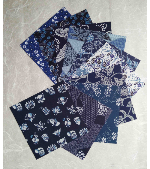 Kit papel origami Chiyogami Aizome. 15x15cm.