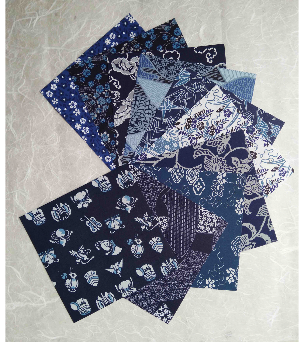 Kit papel origami Chiyogami Aizome. 15x15cm.