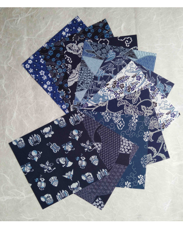 Kit papel origami Chiyogami Aizome. 15x15cm.