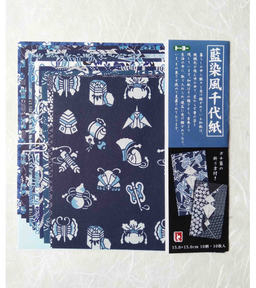 Origami kit Chiyogami Aizome. 15x15cm.