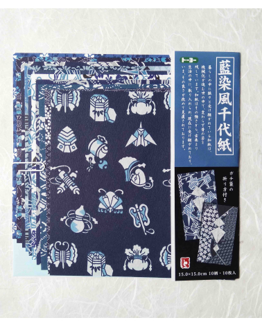 Kit papel origami Chiyogami Aizome. 15x15cm.