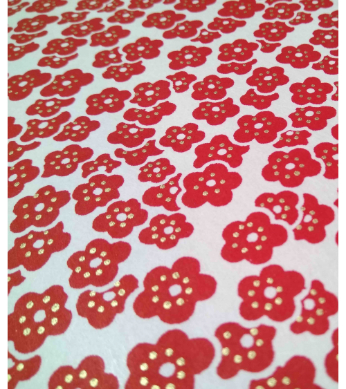 Chiyogami paper. Red plum blossoms over white