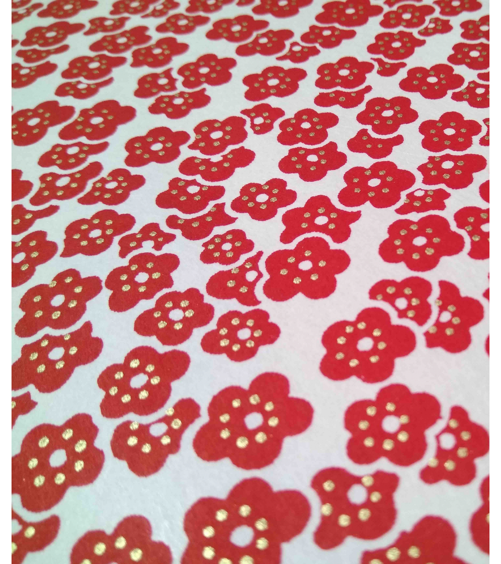 Papel Japonés Chiyogami de flores de ciruelo rojas