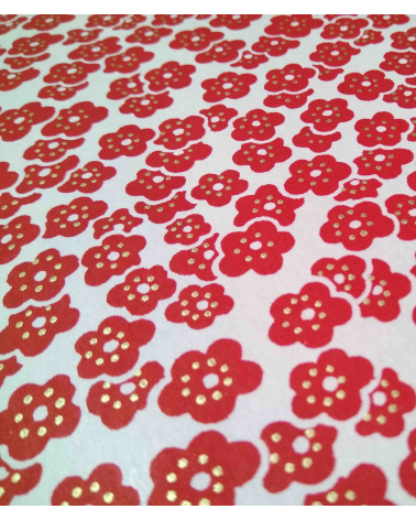 Papel Japonés Chiyogami de flores de ciruelo rojas