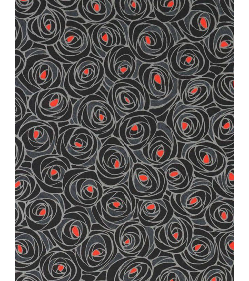Papel Chiyogami de rosas en gris con centro rojo