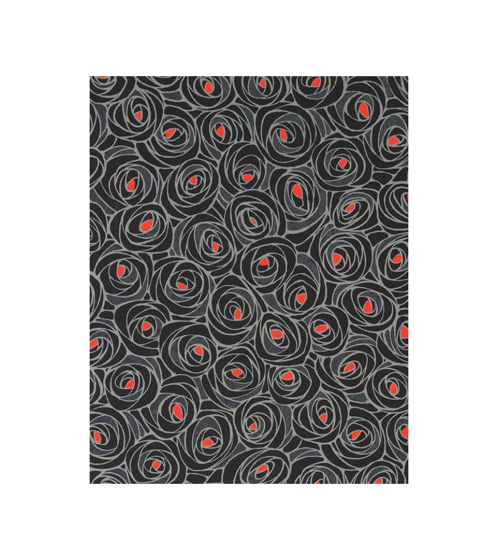 Papel Chiyogami de rosas en gris con centro rojo