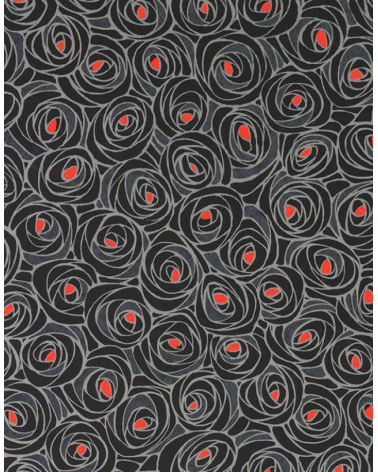 Papel Chiyogami de rosas en gris con centro rojo