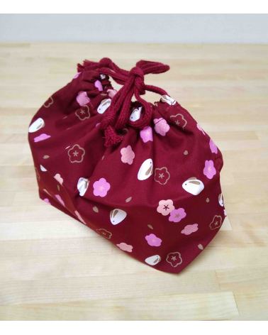 Bento box (Lunch box) ume y conejitos roja con bolsa