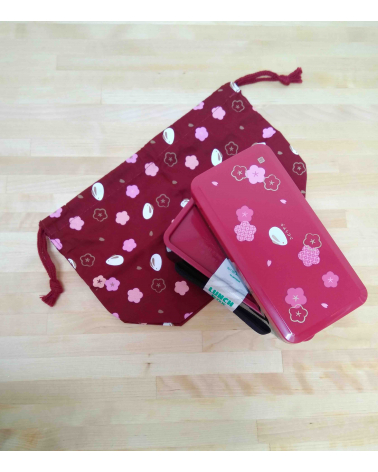 Bento box (Lunch box) ume y conejitos roja con bolsa