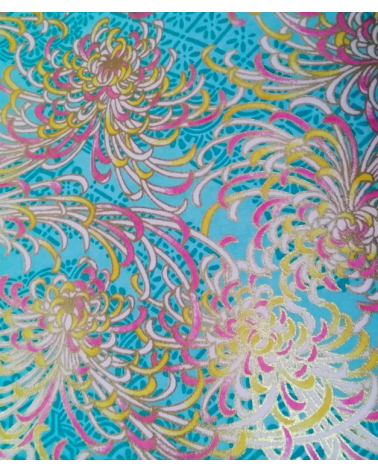 Papel chiyogami Kiku azul turquesa.