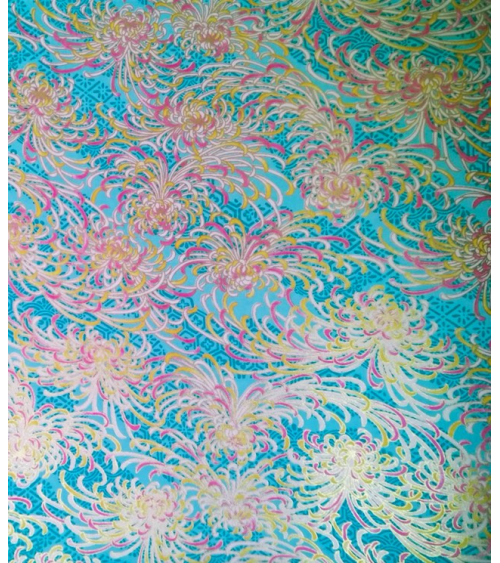 Papel chiyogami Kiku azul turquesa.