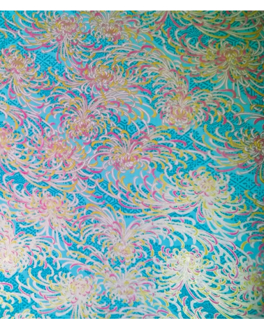 Papel chiyogami Kiku azul turquesa.