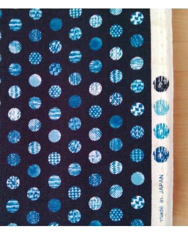 Japanese cotton fabric. Polka dots over navy blue.