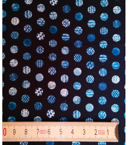 Japanese cotton fabric. Polka dots over navy blue.