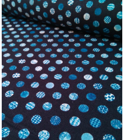 Tejido japonés "Círculos" en azules sobre marino.