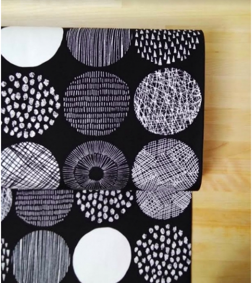 Light oxford Japanese fabric. Graphic circle pattern B&W